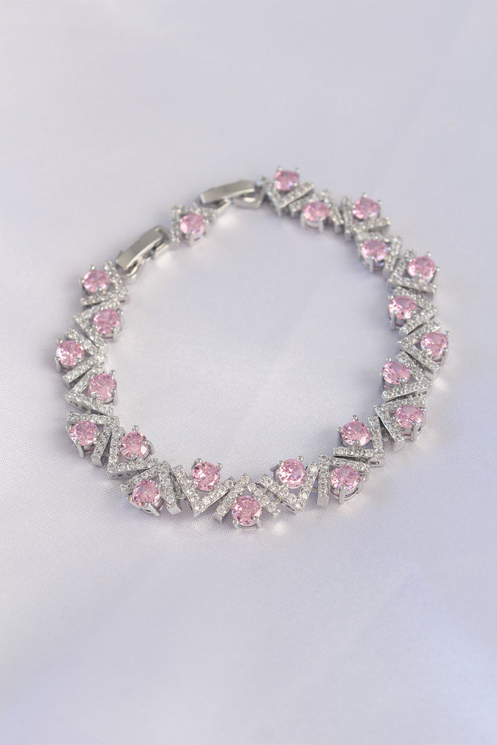 EBJ Vip Series Silver Color V Model Bracelet with Pink Zircon Stone - Derby