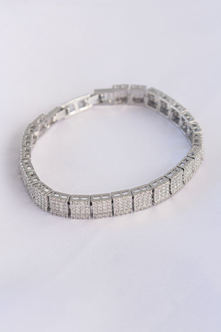 EBJ Vip Series Silver Color Square Waterway Model Bracelet with Rice Zircon Stone - Vallejo