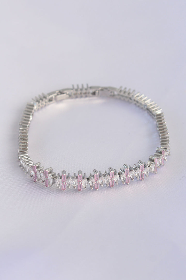 EBJ Vip Series Silver Color Baguette Model Bracelet with Rice Pink Zircon Stone - Missouri City