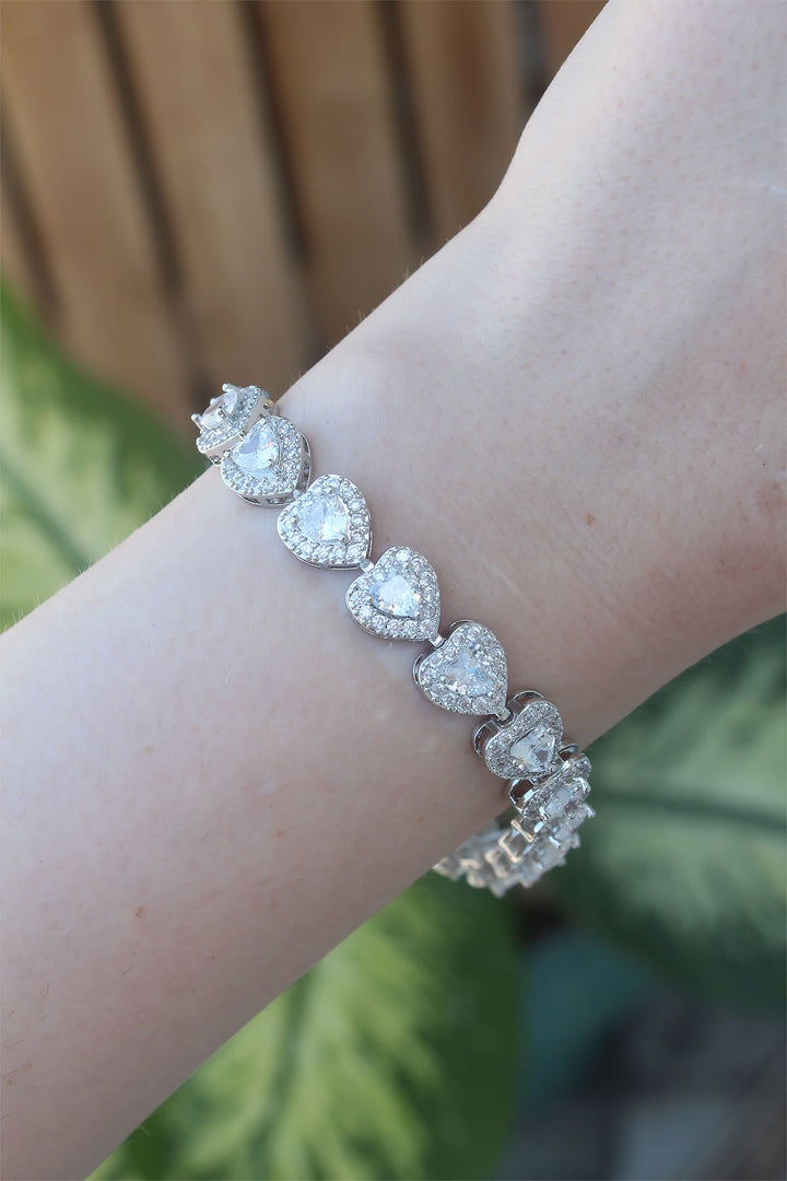 EBJ Vip Series Silver Color Heart Model Bracelet with Rice Zircon Stone - Chystiakove