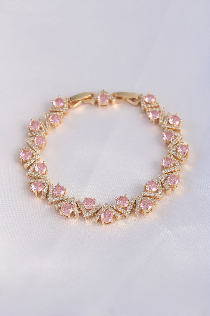 EBJ Vip Series Gold Color V Model Bracelet with Pink Zircon Stone - Santa Clarita