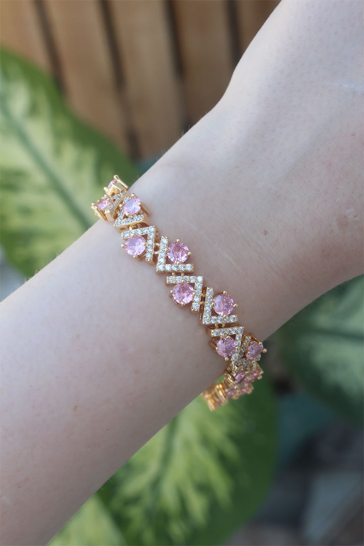 EBJ Vip Series Gold Color V Model Bracelet with Pink Zircon Stone - Santa Clarita