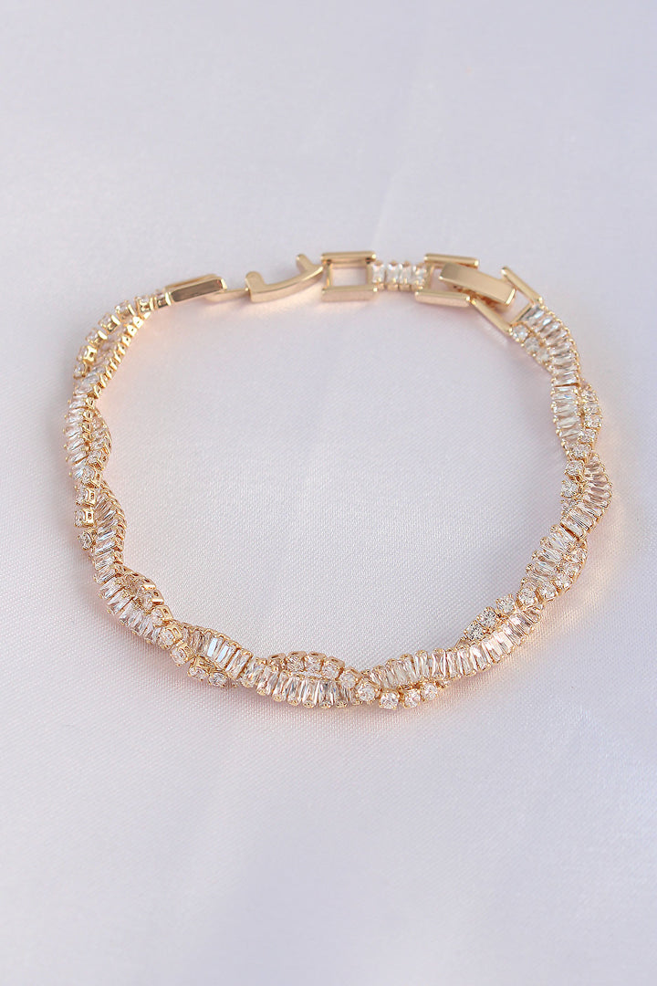 EBJ Vip Series Gold Color Spiral Model Bracelet with Rice Zircon Stones - Wallasey