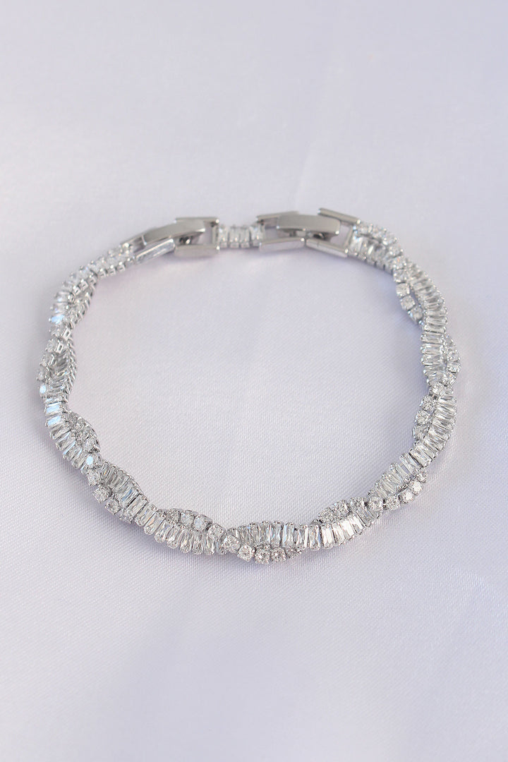 EBJ Vip Series Silver Color Spiral Model Bracelet with Rice Zircon Stone - Los Angeles