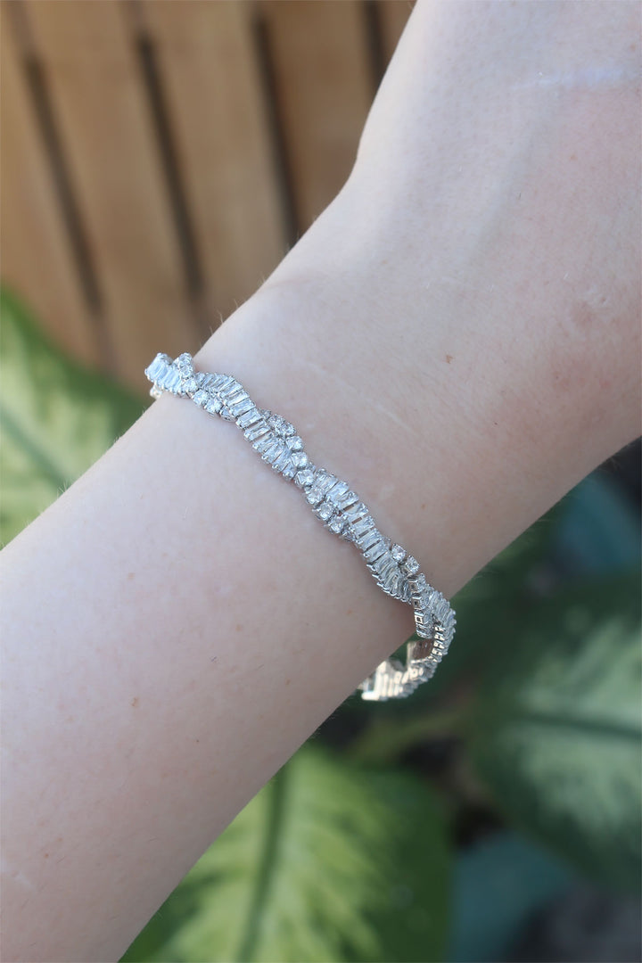 EBJ Vip Series Silver Color Spiral Model Bracelet with Rice Zircon Stone - Los Angeles