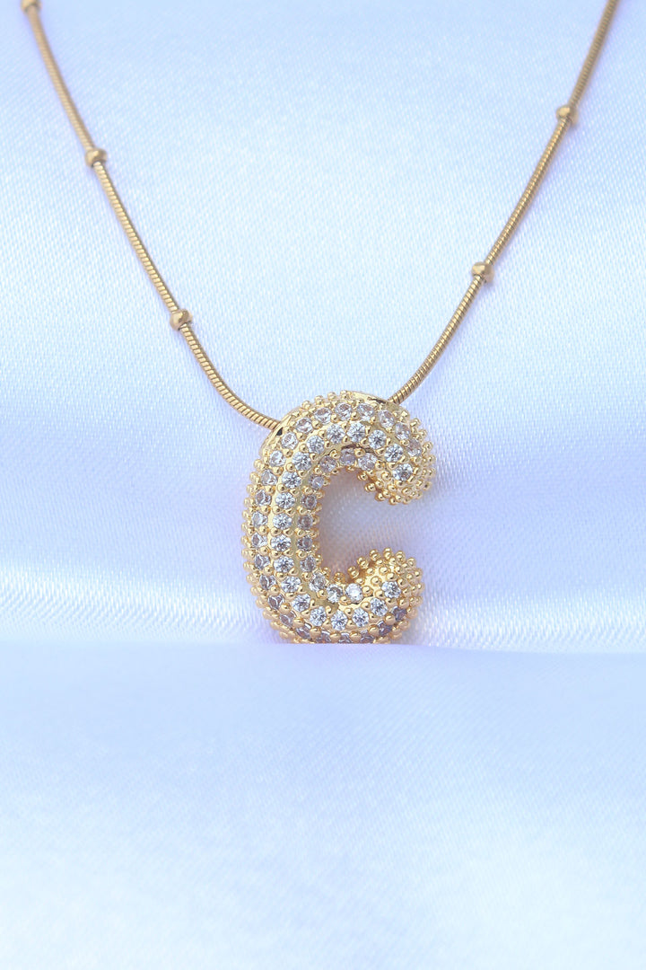 EBJ 316L Steel Chain with Zircon Stone Letter C Gold Color Bubble Necklace - Wismar