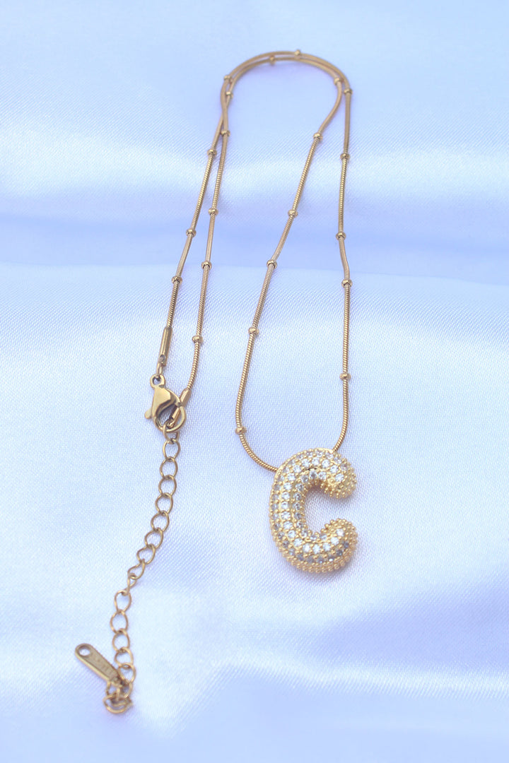 EBJ 316L Steel Chain with Zircon Stone Letter C Gold Color Bubble Necklace - Wismar