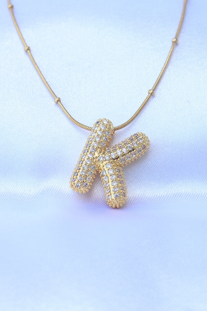 EBJ 316L Steel Chain with Zircon Stone Letter K Gold Color Bubble Necklace - Estero