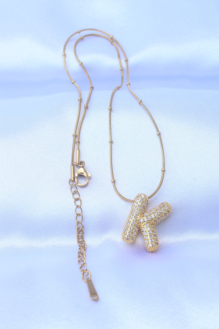 EBJ 316L Steel Chain with Zircon Stone Letter K Gold Color Bubble Necklace - Estero