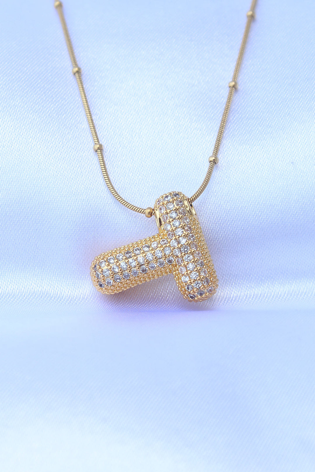 EBJ 316L Steel Chain Zircon Stone T Letter Gold Color Bubble Necklace - Ruislip