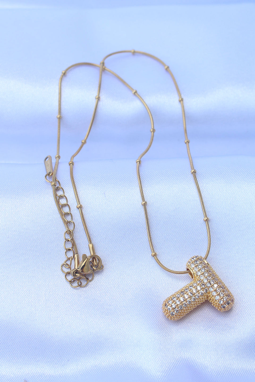 EBJ 316L Steel Chain Zircon Stone T Letter Gold Color Bubble Necklace - Ruislip
