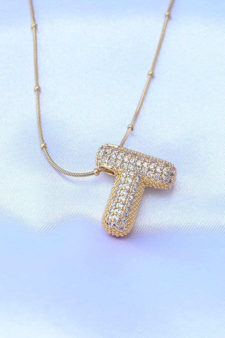 EBJ 316L Steel Chain Zircon Stone T Letter Gold Color Bubble Necklace - Ruislip