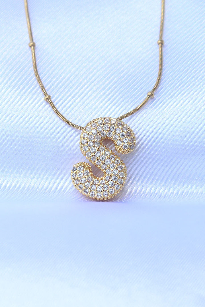 EBJ 316L Steel Chain with Zircon Stone Letter S Gold Color Bubble Necklace - Zaragoza