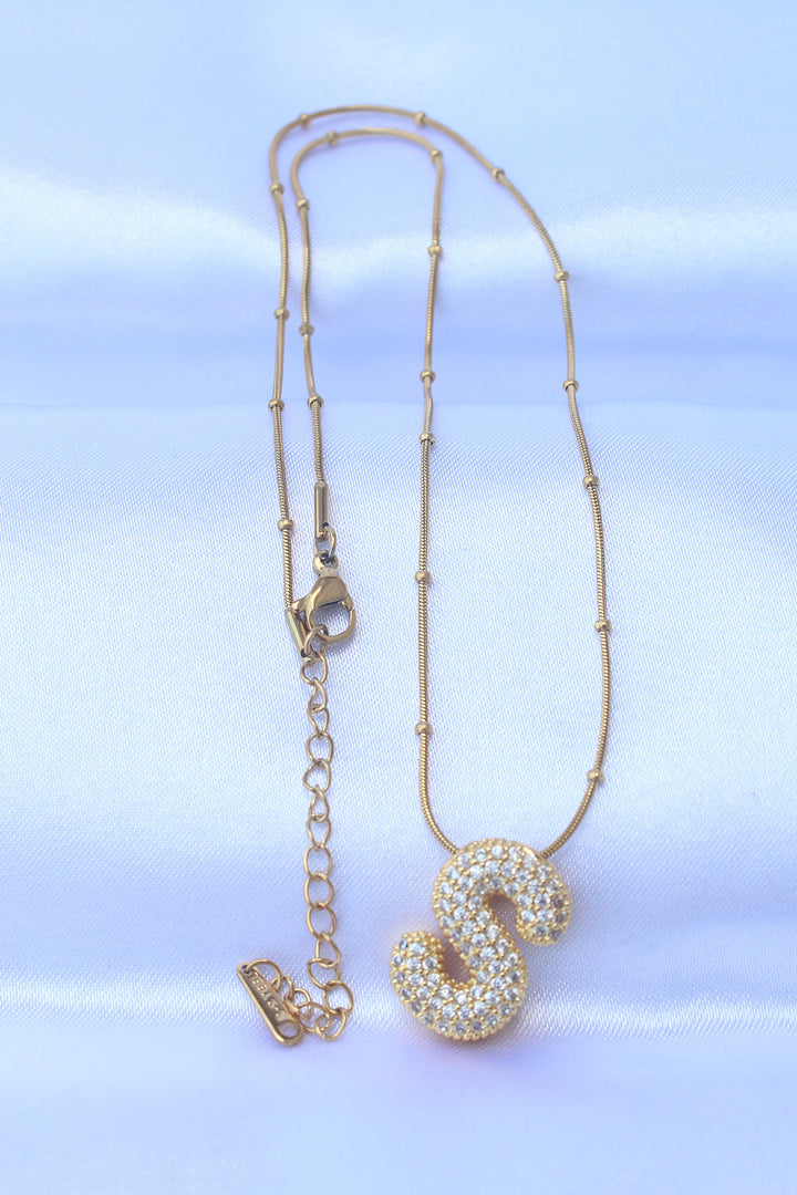 EBJ 316L Steel Chain with Zircon Stone Letter S Gold Color Bubble Necklace - Zaragoza