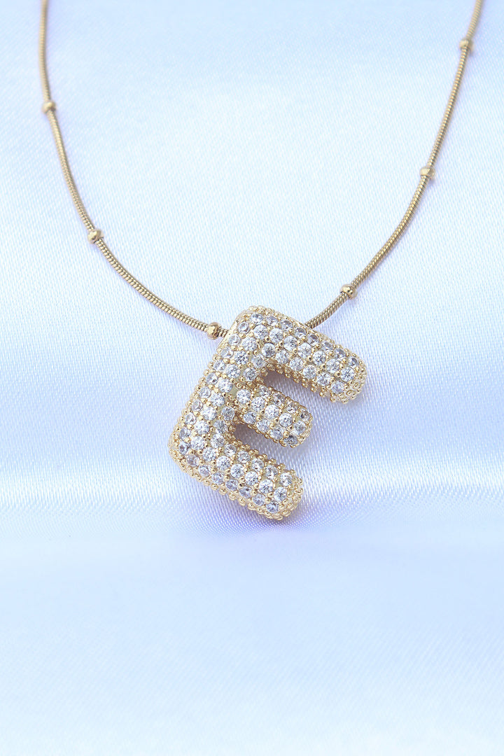 EBJ 316L Steel Chain with Zircon Stone Letter E Gold Color Bubble Necklace - Torremolinos