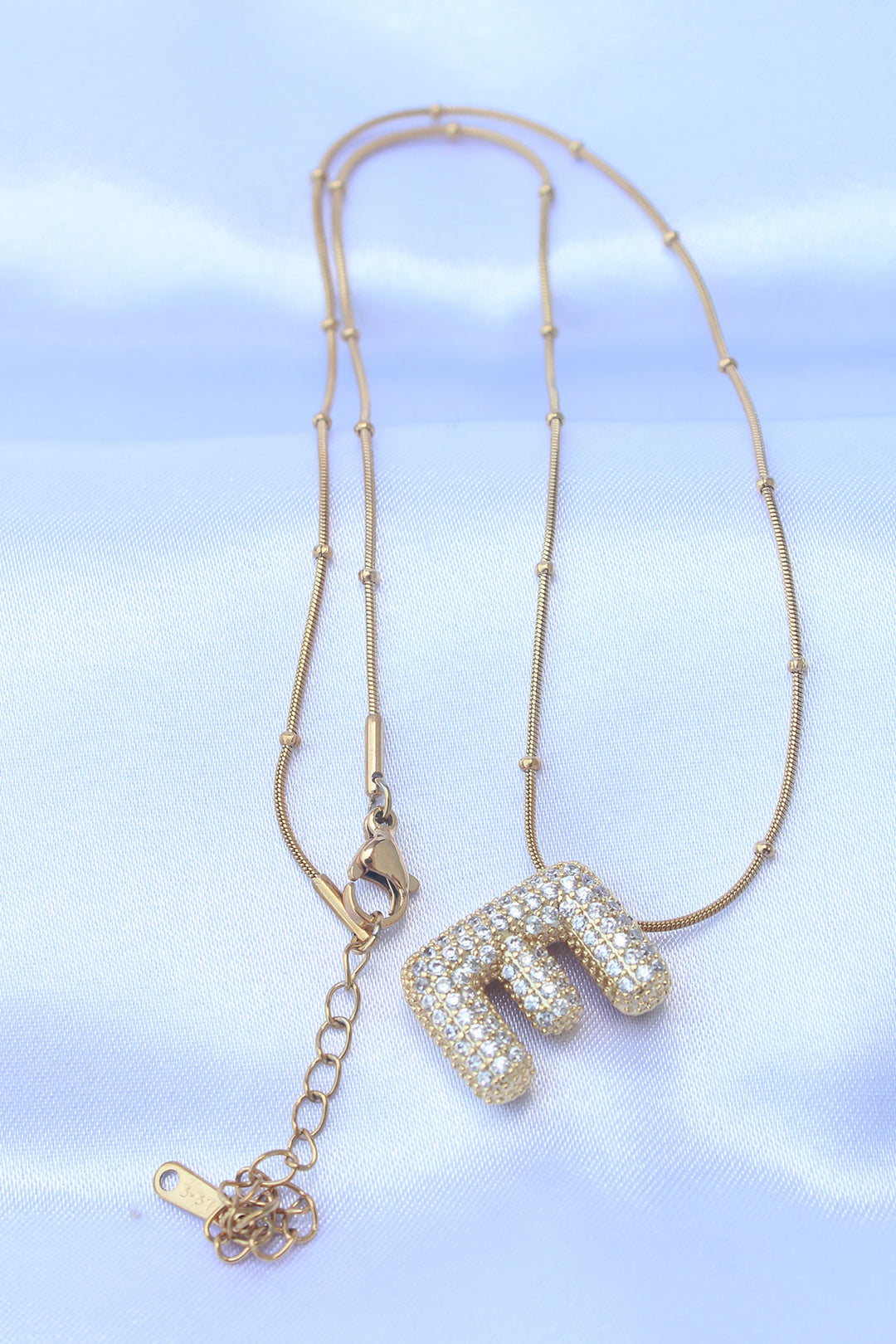 EBJ 316L Steel Chain with Zircon Stone Letter E Gold Color Bubble Necklace - Torremolinos