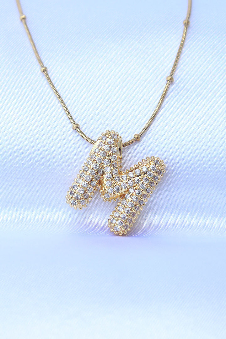 EBJ 316L Steel Chain with Zircon Stone M Initial Gold Color Bubble Necklace - Kassel