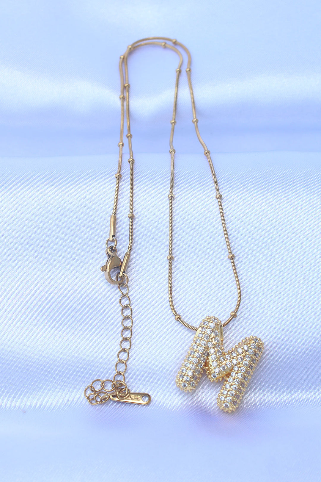 EBJ 316L Steel Chain with Zircon Stone M Initial Gold Color Bubble Necklace - Kassel