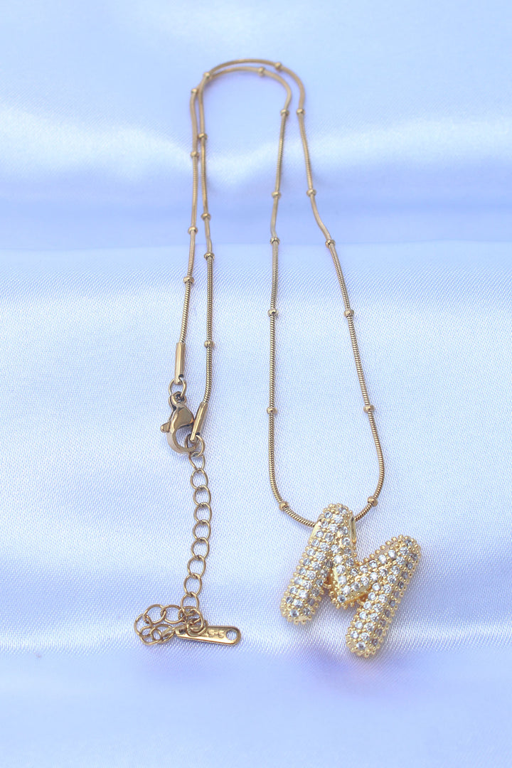 EBJ 316L Steel Chain with Zircon Stone M Initial Gold Color Bubble Necklace - Kassel