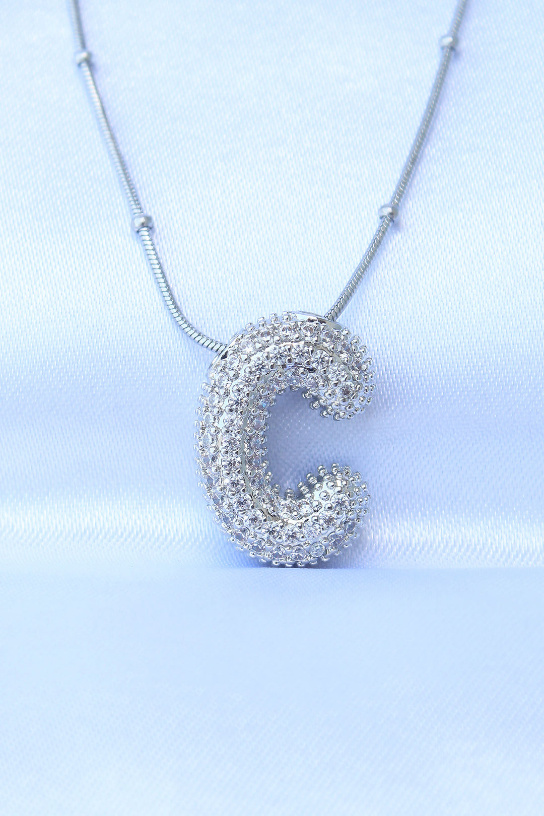 EBJ 316L Stainless Steel Chain with Zircon Stone Letter C Silver Color Bubble Necklace - Bellevue