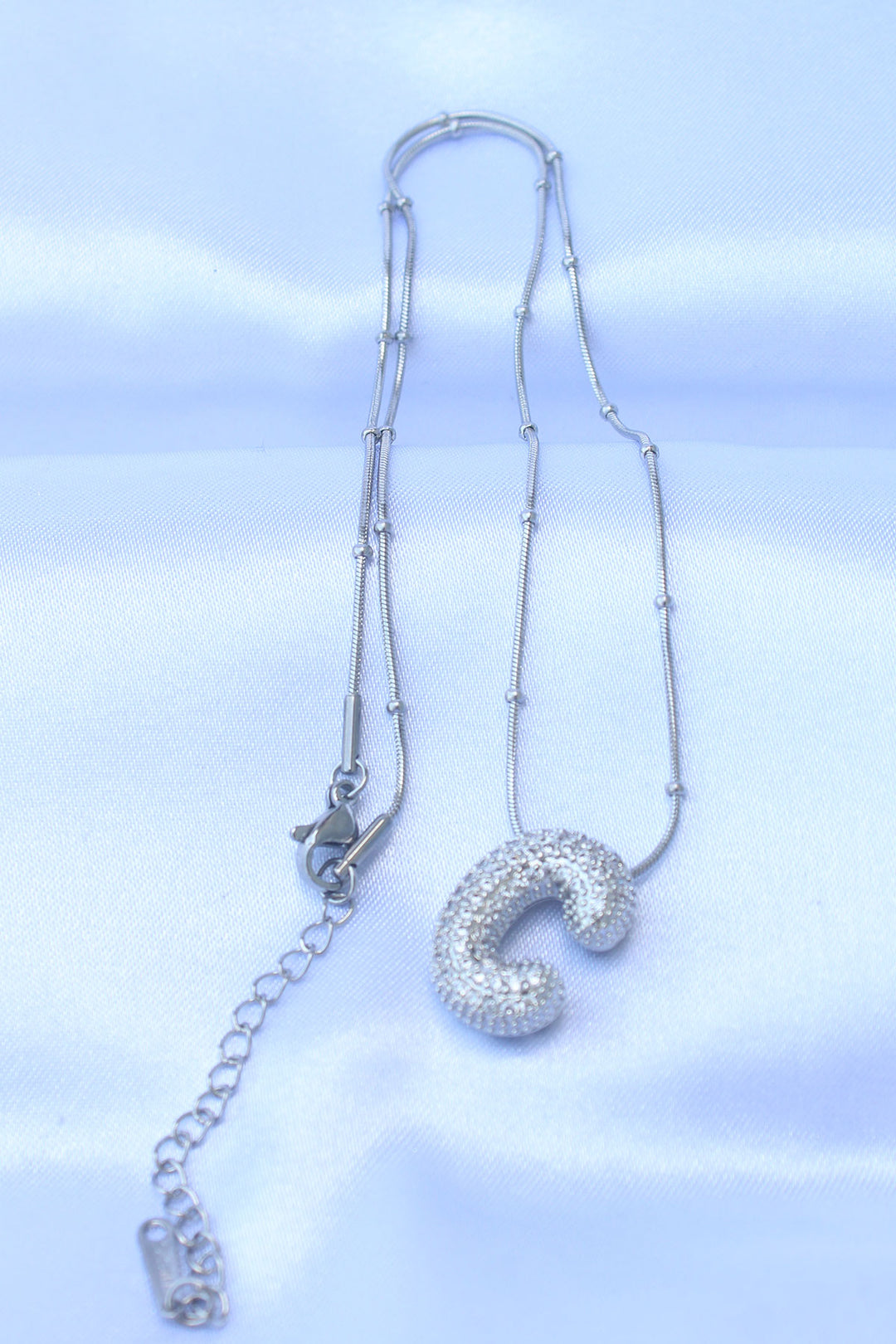 EBJ 316L Stainless Steel Chain with Zircon Stone Letter C Silver Color Bubble Necklace - Bellevue