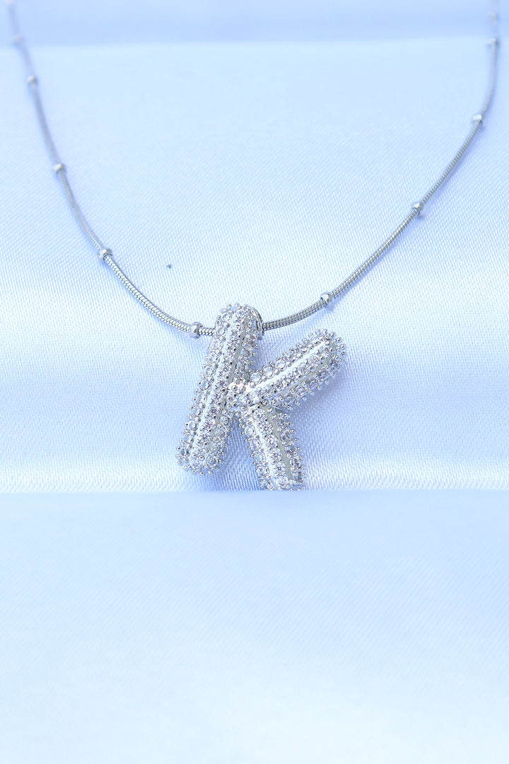 EBJ 316L Steel Chain with Zircon Stone Letter K Silver Color Bubble Necklace - Jelgava