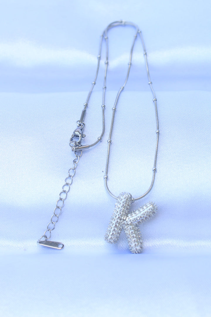 EBJ 316L Steel Chain with Zircon Stone Letter K Silver Color Bubble Necklace - Jelgava