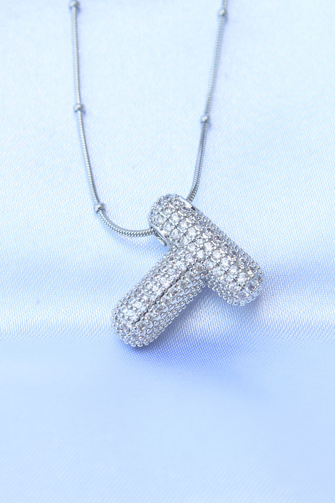 EBJ 316L Stainless Steel Chain with Zircon Stone T Initial Silver Color Bubble Necklace - Apeldoorn