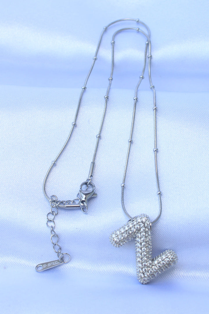 EBJ 316L Stainless Steel Chain with Zircon Stone Z Initial Silver Color Bubble Necklace - Stow