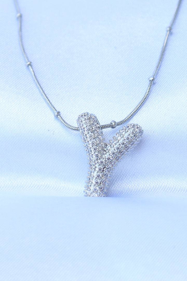 EBJ 316L Steel Chain with Zircon Stone Letter Y Silver Color Bubble Necklace - Upper Arlington