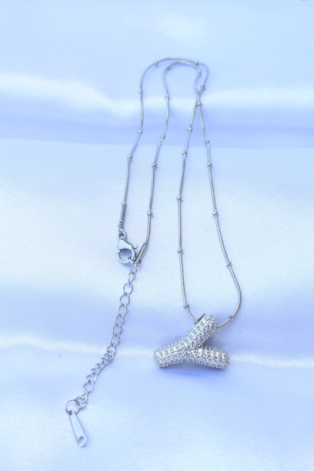EBJ 316L Steel Chain with Zircon Stone Letter Y Silver Color Bubble Necklace - Upper Arlington