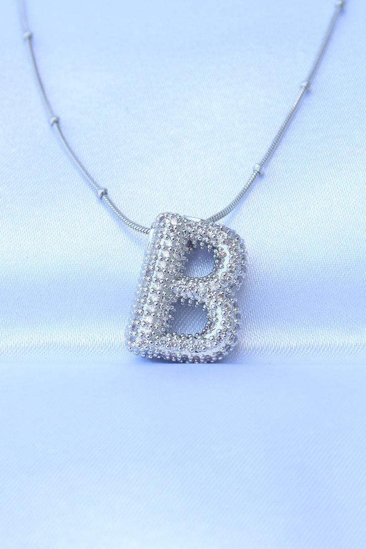 EBJ 316L Steel Chain with Zircon Stone B Letter Silver Color Bubble Necklace - Peachtree Corners