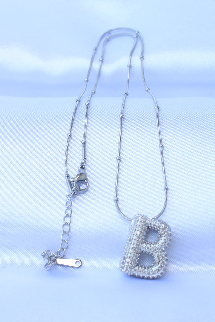 EBJ 316L Steel Chain with Zircon Stone B Letter Silver Color Bubble Necklace - Peachtree Corners