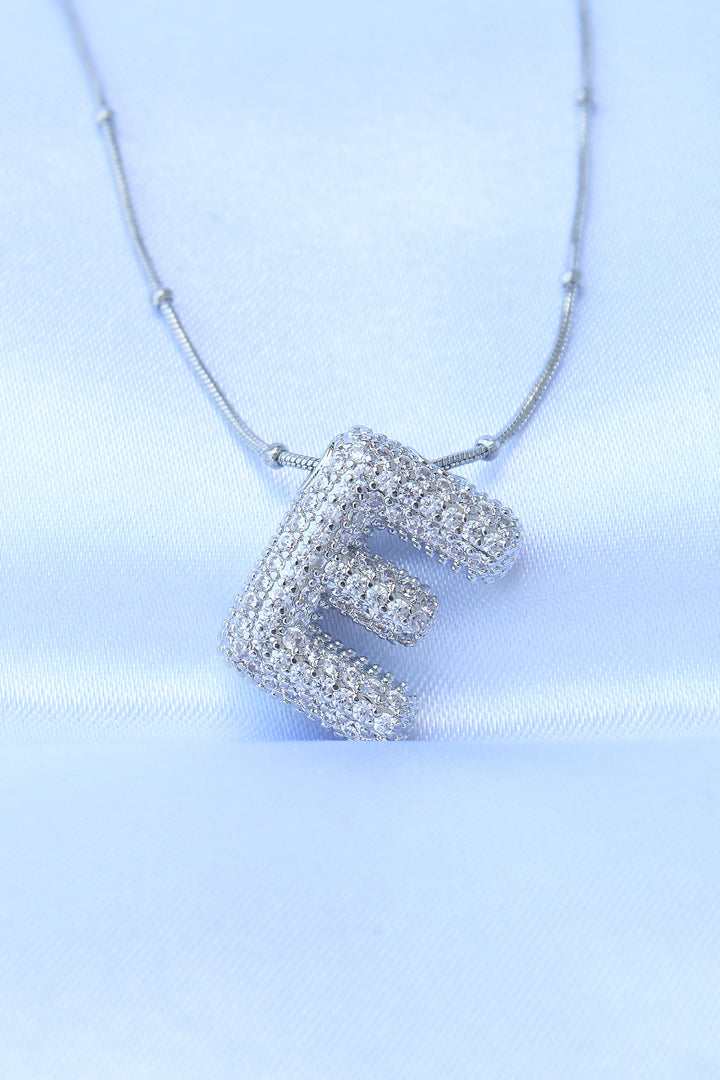 EBJ 316L Stainless Steel Chain with Zircon Stone Letter E Silver Color Bubble Necklace - Shostka