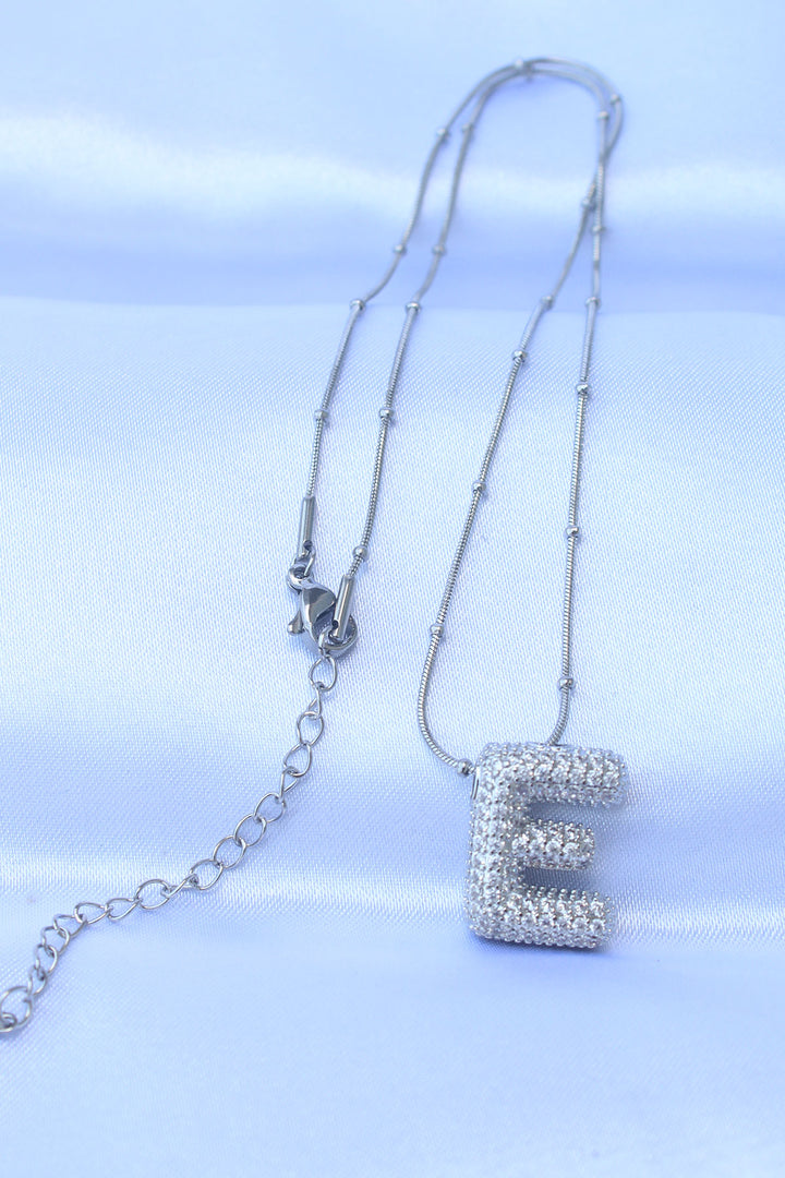EBJ 316L Stainless Steel Chain with Zircon Stone Letter E Silver Color Bubble Necklace - Shostka