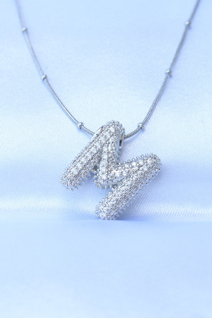 EBJ 316L Steel Chain with Zircon Stone Letter M Silver Color Bubble Necklace - Strood