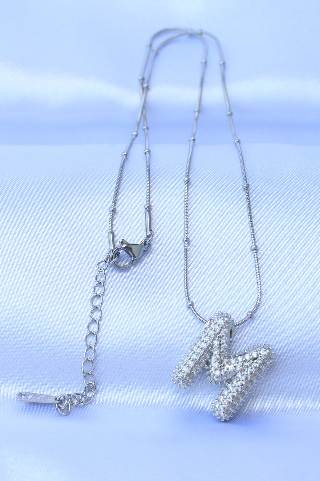 EBJ 316L Steel Chain with Zircon Stone Letter M Silver Color Bubble Necklace - Strood