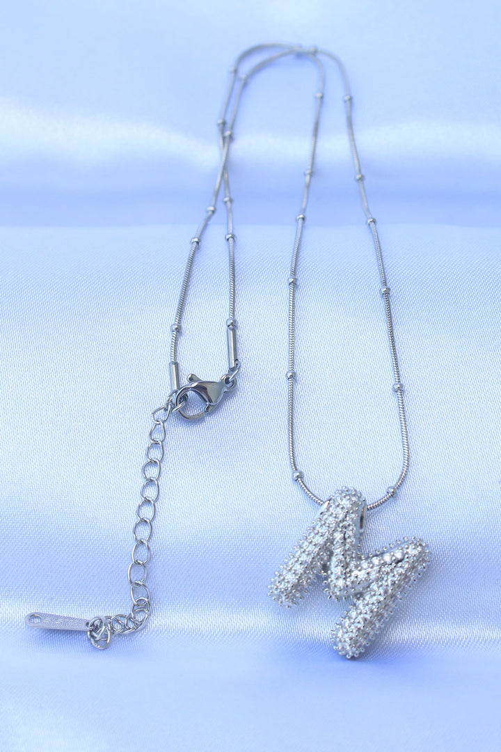 EBJ 316L Steel Chain with Zircon Stone Letter M Silver Color Bubble Necklace - Strood