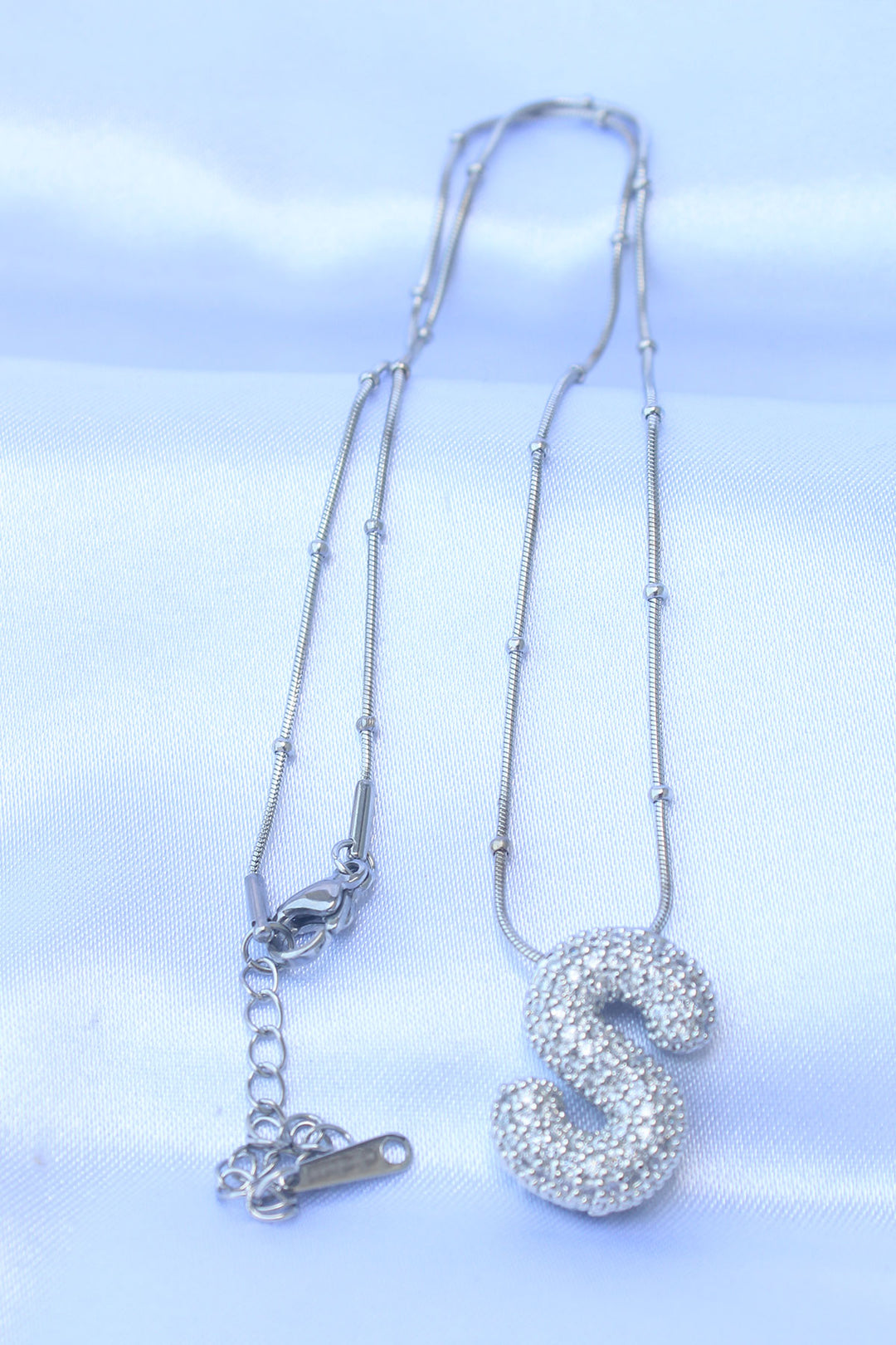 EBJ 316L Stainless Steel Chain with Zircon Stone Letter S Silver Color Bubble Necklace - Ferrara