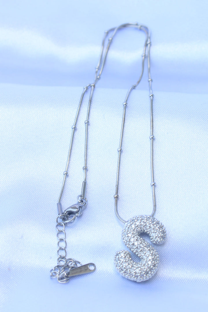 EBJ 316L Stainless Steel Chain with Zircon Stone Letter S Silver Color Bubble Necklace - Ferrara