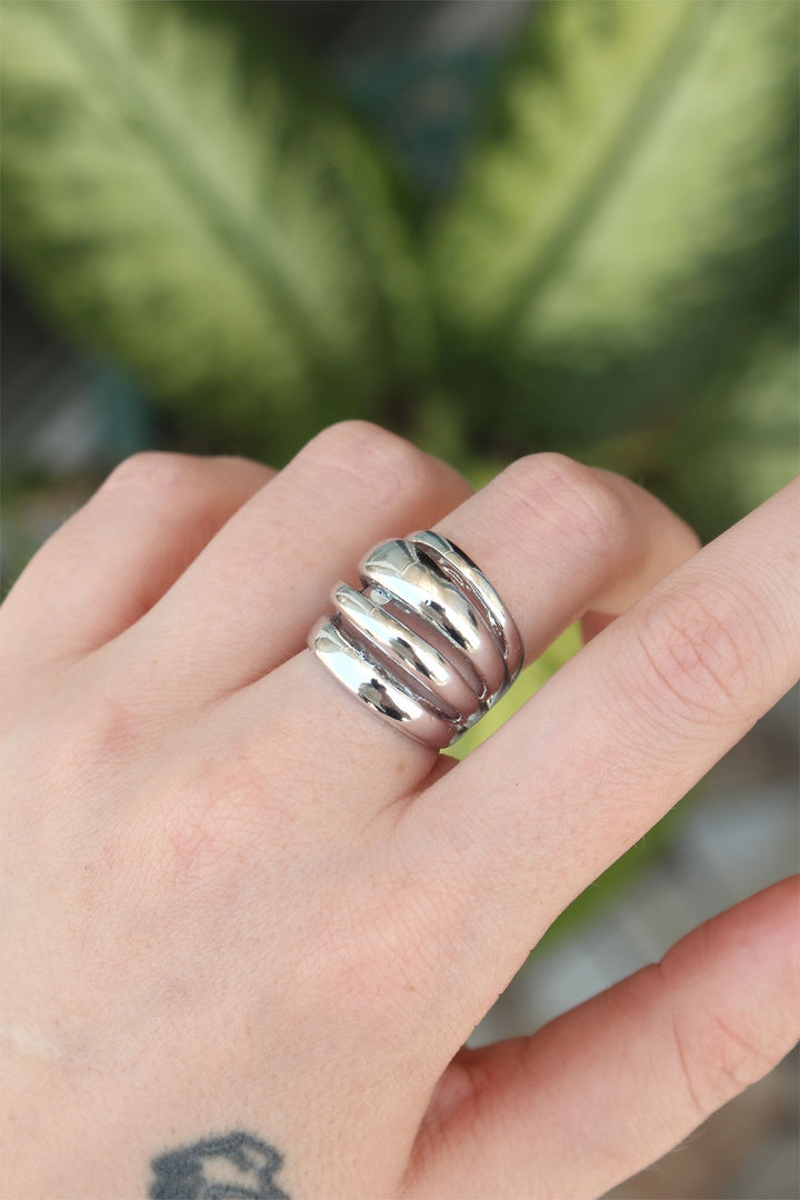 EBJ Rice Silver Color Adjustable Textured Dome Ring - East Kilbride