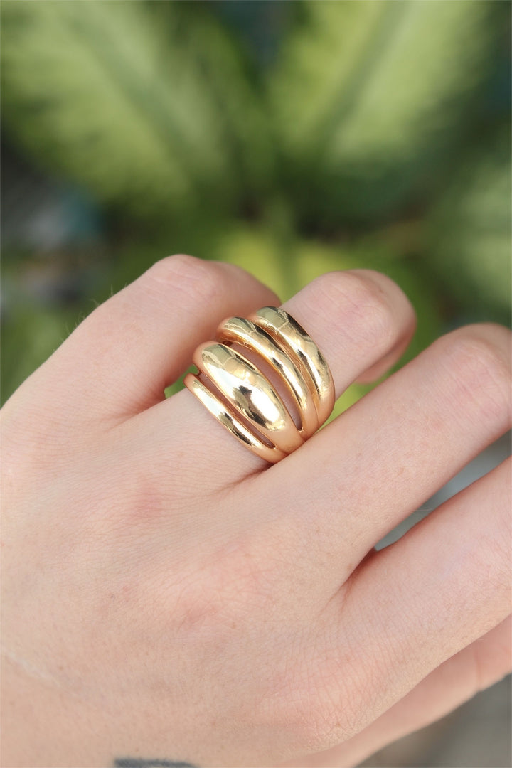 EBJ Adjustable Rice Gold Color Textured Dome Ring - Marijampolė