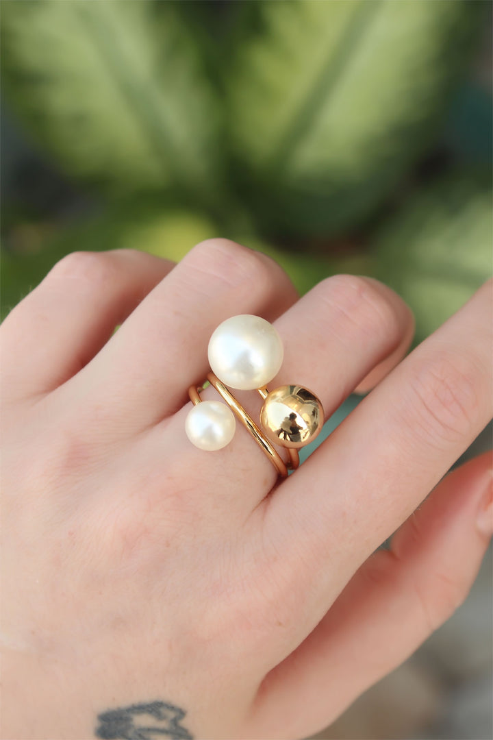 EBJ Adjustable Gold Color Rice Pearl Ring - Reutlingen