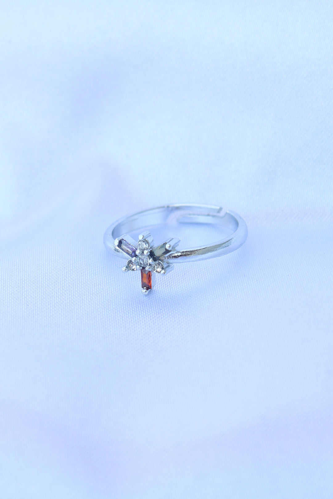 EBJ Adjustable Colorful Dragonfly Ring with Rice Silver Color Zircon Stone - Aurora