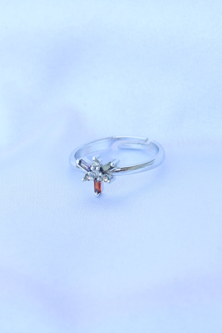 EBJ Adjustable Colorful Dragonfly Ring with Rice Silver Color Zircon Stone - Aurora