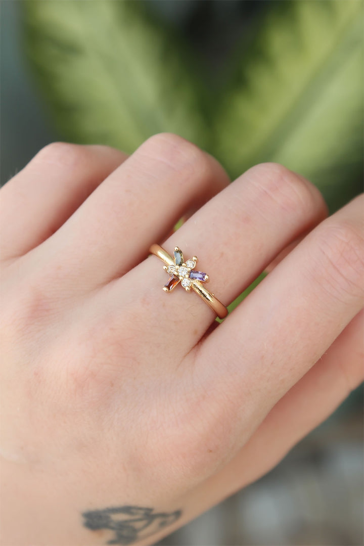 EBJ Adjustable Colorful Dragonfly Ring with Gold Color Rice Zircon Stone - Salisbury