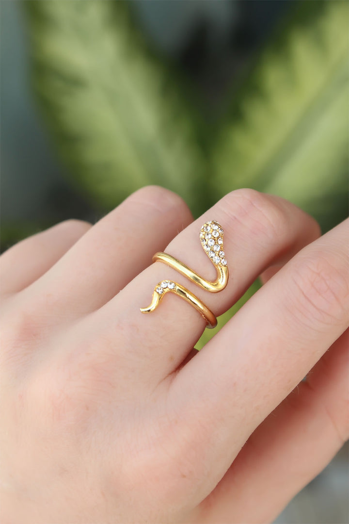 EBJ Adjustable Snake Ring with Gold Color Rice and Zircon Stone - Winchester