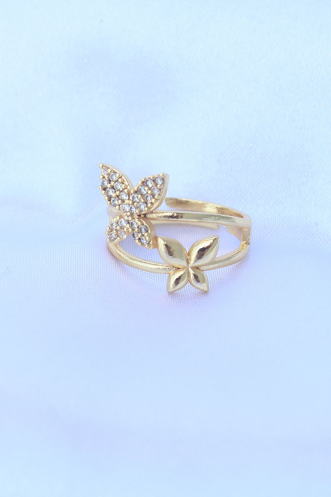 EBJ Adjustable Butterfly Ring with Gold Color Rice and Zircon Stone - Brisbane