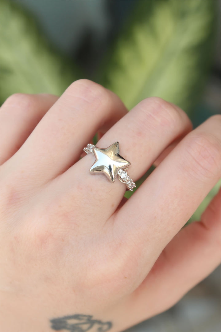 EBJ Adjustable Silver Color Rice Zircon Stone Star Ring - Santa Rosa