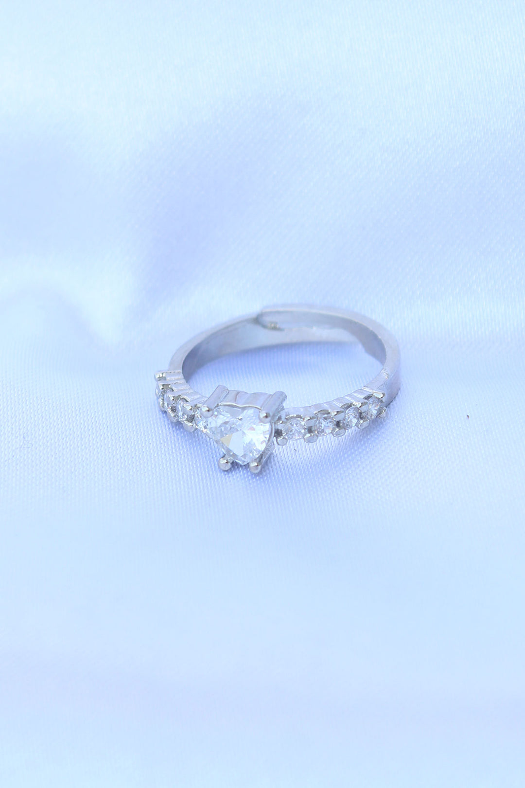 EBJ Adjustable Silver Color Rice Zircon Stone Minimal Heart Ring - Mount Pleasant